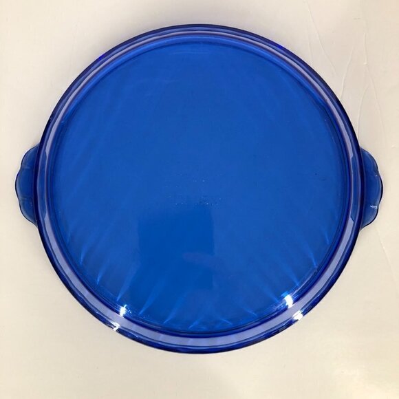 PYREX 9.5" Cobalt Blue Glass Pie Bakeware Vintage 1980s - Picture 2 of 7